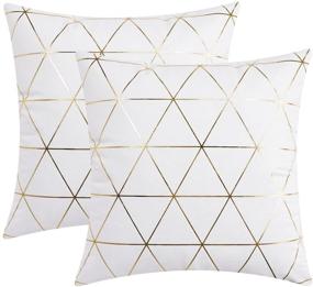 img 4 attached to 🛋️ UINI Set of 2 Gold Foil Decorative Throw Pillow Covers, 18x18 Inch Modern Geometric Pillow Case, Luxury Velvet Square Pillowcases Cushion Covers for Couch, Living Room (White)