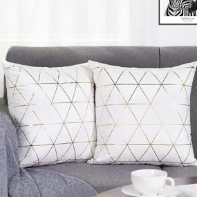 img 3 attached to 🛋️ UINI Set of 2 Gold Foil Decorative Throw Pillow Covers, 18x18 Inch Modern Geometric Pillow Case, Luxury Velvet Square Pillowcases Cushion Covers for Couch, Living Room (White)