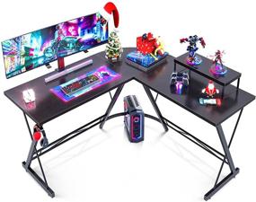 img 4 attached to 🎮 L Shaped Gaming Desk for Home Office with Round Corner and Large Monitor Stand - Ultimate Workstation