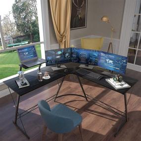 img 3 attached to 🎮 L Shaped Gaming Desk for Home Office with Round Corner and Large Monitor Stand - Ultimate Workstation