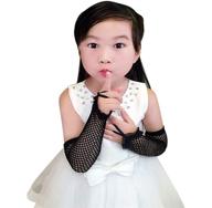 🧦 girls long fishnet gloves: lace fingerless mesh gloves for kids' dance performance, party costumes - accessory logo