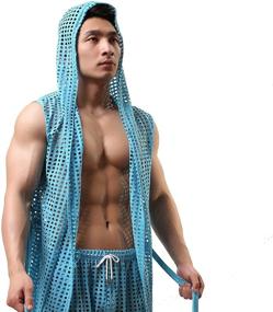 img 3 attached to 👕 YUFEIDA Sleeveless Bathrobes: Stylish See Through Black Men's Clothing