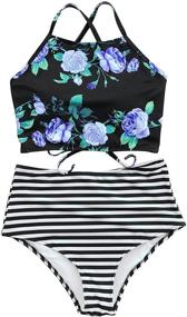 img 4 attached to 🌿 CUPSHE Women's Leaf Print High Waisted Bikini Set Tankini Swimwear