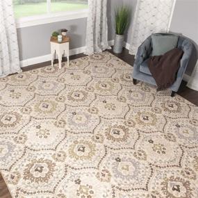 img 1 attached to 🏮 Augusta Oriental Floral Damask Polypropylene Indoor Washable Runner - Superior Quality, 2' 7" x 6', Ivory