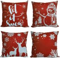 🎄 set of 4 christmas pillow covers 18x18 inch - farmhouse style rustic linen cushion case for sofa couch - holiday decorations xmas home decorative throw pillowcase - red color - indoor décor logo