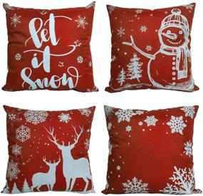 img 4 attached to 🎄 Set of 4 Christmas Pillow Covers 18x18 Inch - Farmhouse Style Rustic Linen Cushion Case for Sofa Couch - Holiday Decorations Xmas Home Decorative Throw Pillowcase - Red Color - Indoor Décor