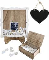 🤵 wowagoga wooden wedding guest book set: drop top frame with 70 pcs white hearts - elegant white picture theme logo