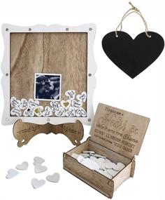 img 1 attached to 🤵 Wowagoga Wooden Wedding Guest Book Set: Drop Top Frame with 70 Pcs White Hearts - Elegant White Picture Theme