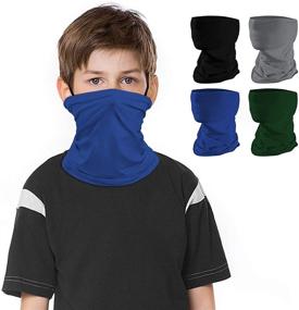 img 4 attached to 👶 Set of 4 Kids Full-Coverage Face Mask Neck Gaiters - Bandanas, Headbands, Tubes - for Boys and Girls