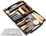 🧵 50-piece leather craft tool set with leather tool box - prong punch, edge beveler, wax, ropes, needles - ideal for stitching, cutting, sewing, and leather crafting logo