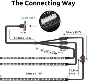 img 2 attached to 🌈 Optimized RGB Strip for PCs - Set of 3 Magnetic LED Light Strips for Computer Cases with 12v 4pin RGB Header, Compatible with Asus Aura, Asrock RGB Led, Gigabyte RGB Fusion, MSI Mystic Light