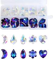 ✨ 40pcs assorted faceted crystal pendant charms for jewelry makings - moon, grid, heart, leaves, flake shape - ab/blue color clear glass beads charms for necklace bracelet makings - women girls logo