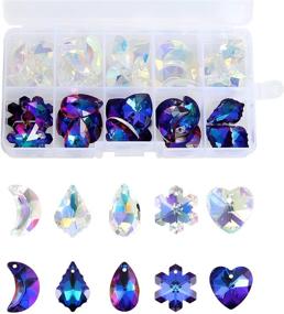 img 4 attached to ✨ 40pcs Assorted Faceted Crystal Pendant Charms for Jewelry Makings - Moon, Grid, Heart, Leaves, Flake Shape - AB/Blue Color Clear Glass Beads Charms for Necklace Bracelet Makings - Women Girls