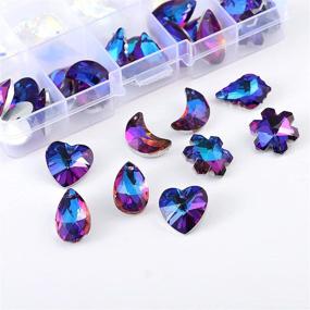 img 3 attached to ✨ 40pcs Assorted Faceted Crystal Pendant Charms for Jewelry Makings - Moon, Grid, Heart, Leaves, Flake Shape - AB/Blue Color Clear Glass Beads Charms for Necklace Bracelet Makings - Women Girls