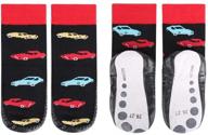 european boys non skid slipper socks: top-quality leather sole moccasins (2t-7t) logo