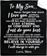 🎁 mom's special surprise: to my son gift blanket with strength & courage words - super soft flannel fleece quilt for personalized birthday & christmas, black 60"x50" twin for boys logo