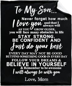 img 4 attached to 🎁 Mom's Special Surprise: To My Son Gift Blanket with Strength & Courage Words - Super Soft Flannel Fleece Quilt for Personalized Birthday & Christmas, Black 60"X50" Twin for Boys