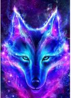 🐺 mxjsua 5d diy diamond painting kit- round drill beads crystal rhinestone picture supplies- blue wolf 12x16in- arts craft wall sticker decor logo