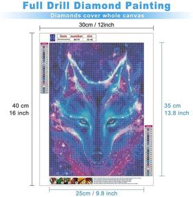 img 3 attached to 🐺 MXJSUA 5D DIY Diamond Painting Kit- Round Drill Beads Crystal Rhinestone Picture Supplies- Blue Wolf 12x16In- Arts Craft Wall Sticker Decor