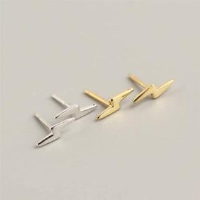 img 3 attached to ⚡ Sterling Silver Lightning Bolt Stud Earrings for Women, Girls, Men | Hypoallergenic Pierced Ear Minimalist Polished Flash Thunder Button Tragus Post Pin Body Jewelry