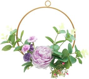 img 1 attached to 🌸 ZJCilected Champagne Floral Hoop Wreath Set - Geometric Wire Frames with Artificial Rose Flowers, Ideal for Wedding Backdrop Wall Decor, Pack of 3