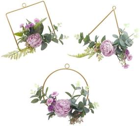 img 4 attached to 🌸 ZJCilected Champagne Floral Hoop Wreath Set - Geometric Wire Frames with Artificial Rose Flowers, Ideal for Wedding Backdrop Wall Decor, Pack of 3