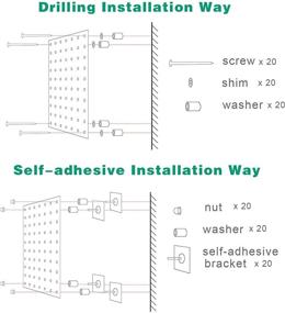 img 1 attached to 🔳 White Metal Pegboard Wall Organizer Panels - Pack of 4, DIY Wall Mount Peg Board Display, Versatile Craft Room, Kitchen, and Office Storage, Two Easy Installation Methods, Wall-Friendly Design