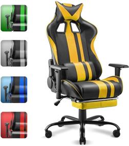 img 4 attached to 🕹 Enhanced Gaming Chair for Adults Teens - Soontrans Yellow Racing Gamer Chair with Ergonomic Design, Footrest, High Back Support, 180° Reclining, Headrest, and Lumbar Support (Yellow)