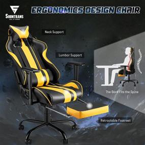 img 2 attached to 🕹 Enhanced Gaming Chair for Adults Teens - Soontrans Yellow Racing Gamer Chair with Ergonomic Design, Footrest, High Back Support, 180° Reclining, Headrest, and Lumbar Support (Yellow)