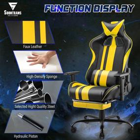 img 3 attached to 🕹 Enhanced Gaming Chair for Adults Teens - Soontrans Yellow Racing Gamer Chair with Ergonomic Design, Footrest, High Back Support, 180° Reclining, Headrest, and Lumbar Support (Yellow)