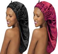 🌙 ultimate sleep solution: 2pcs satin hair braid bonnet for black women - single layer sleep cap with button logo