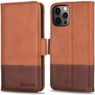 📱 kezihome wallet case for iphone 12 pro max - genuine leather, rfid blocking, credit card slots, flip folio, magnetic stand - khaki/brown logo