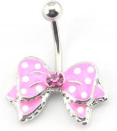 🎀 14g pink bowknot enamel belly ring navel bar piercing in duoka pink logo