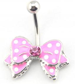 img 1 attached to 🎀 14G Pink Bowknot Enamel Belly Ring Navel Bar Piercing in DUOKA Pink