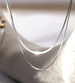 img 2 attached to 📿 SLUYNZ 925 Sterling Silver 1.8MM Flat Snake Chain Layered Necklace for Women Teen Girls - Tiny Box Chain Layering Necklace, Minimalist Adjustable Necklace