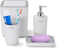 🛁 trustlife 4-piece bathroom accessories set – gargle cup, soap dish, hand sanitizer bottle, waste bin – ideal for home, office, apartment, hotel – housewarming gift – plastic, white logo