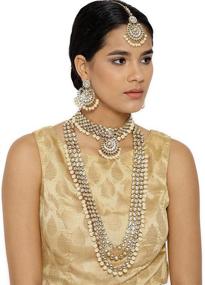 img 2 attached to 💍 Exquisite Aheli Wedding Designer Faux Kundan Beaded Indian Heavy Bridal Set: Long Choker Necklace, Earrings, and Maang Tikka – Traditional Jewelry for Women