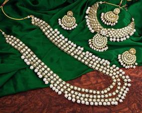 img 1 attached to 💍 Exquisite Aheli Wedding Designer Faux Kundan Beaded Indian Heavy Bridal Set: Long Choker Necklace, Earrings, and Maang Tikka – Traditional Jewelry for Women