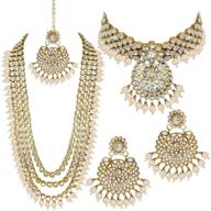 💍 exquisite aheli wedding designer faux kundan beaded indian heavy bridal set: long choker necklace, earrings, and maang tikka – traditional jewelry for women logo