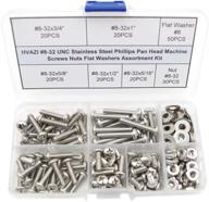 🔩 stainless steel phillips pan head machine screws nuts flat washers assortment kit unc #8-32 - hvazi logo