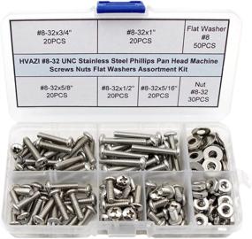 img 3 attached to 🔩 Stainless Steel Phillips Pan Head Machine Screws Nuts Flat Washers Assortment Kit UNC #8-32 - HVAZI