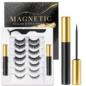 img 4 attached to 💁 Magnetic Eyelash and Eyeliner Kit: 7-Pair 3D Magnetic Lashes + 2 Magnetic Eyeliners + 1 Tweezer - Easy Application, Natural Look, No Glue Needed!