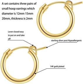 img 2 attached to 💍 Set of 3 Small Gold Hoop Earrings for Women: Lightweight S925 Sterling Silver Hypoallergenic Hoops in 14k Gold, Rose Gold, and Silver – Ideal for Women and Girls