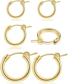 img 4 attached to 💍 Set of 3 Small Gold Hoop Earrings for Women: Lightweight S925 Sterling Silver Hypoallergenic Hoops in 14k Gold, Rose Gold, and Silver – Ideal for Women and Girls