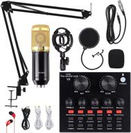 🎙️ professional studio recording bundle - alpowl bm-800 condenser microphone kit with live sound card, suspension arm, shock mount, and pop filter (gold) logo