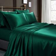 🛏️ celion 6-piece queen size satin bed sheets set - premium silky blackish green satin sheets with deep pocket, flat sheet, fitted sheet, and 4 pillowcases logo