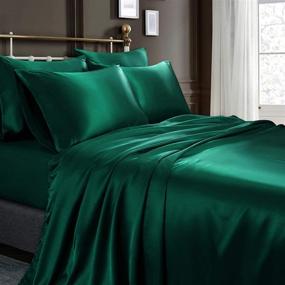 img 4 attached to 🛏️ CELION 6-Piece Queen Size Satin Bed Sheets Set - Premium Silky Blackish Green Satin Sheets with Deep Pocket, Flat Sheet, Fitted Sheet, and 4 Pillowcases