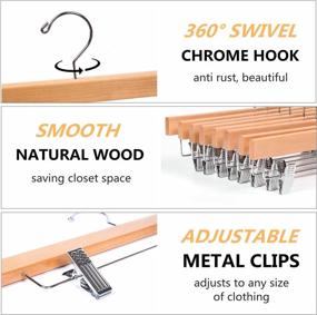 img 1 attached to Organize Your Bottoms with Amber Home Natural Wooden Pants Skirts Hangers - 24 Pack, Solid Wood Trousers Hangers with Adjustable Clips for Slacks, Jeans, Shorts (Natural, 24 Pack)