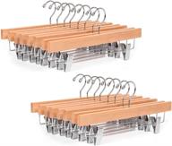 organize your bottoms with amber home natural wooden pants skirts hangers - 24 pack, solid wood trousers hangers with adjustable clips for slacks, jeans, shorts (natural, 24 pack) logo