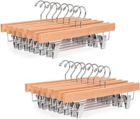 img 4 attached to Organize Your Bottoms with Amber Home Natural Wooden Pants Skirts Hangers - 24 Pack, Solid Wood Trousers Hangers with Adjustable Clips for Slacks, Jeans, Shorts (Natural, 24 Pack)